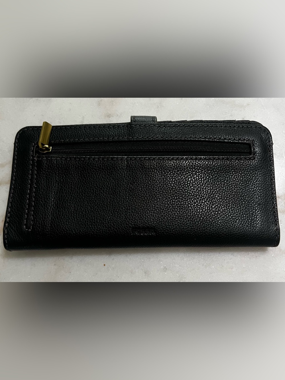 Fossil Myra Black Pebbled Leather  Zip Around Wallet New With Tags